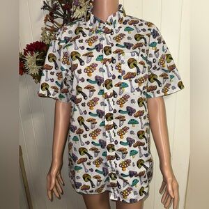 A-Lab Mushroom Print Button Down Shirt Large Psychedelic Graphic Festival